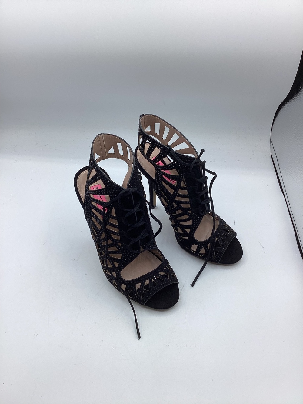 Betsey Johnson Lexxe Rhinestone Cage Heels, women’s size 7.5